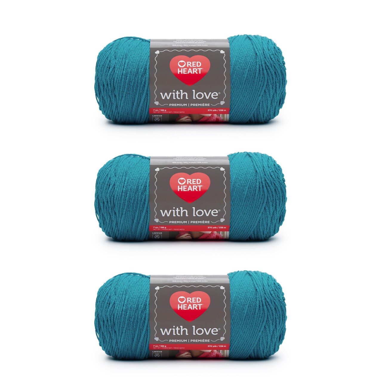 Red Heart With Love Blue Hawaii Yarn - 3 Pack of 198g/7oz - Acrylic - 4 Medium (Worsted) - 370 Yards - Knitting/Crochet